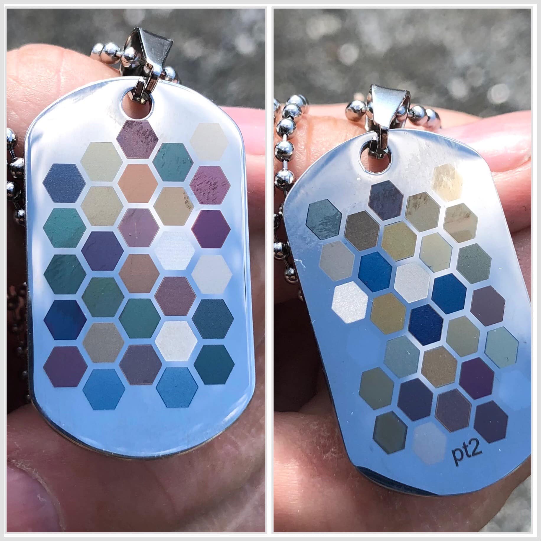 MOPA laser color examples on stainless steel dog tags